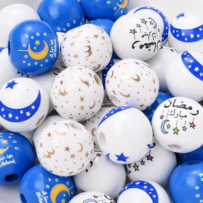 Arabian Star and Moon Wooden Beads