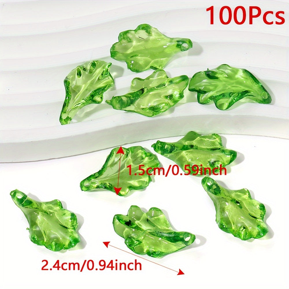 Clear Green Acrylic Leaf Beads and Charms