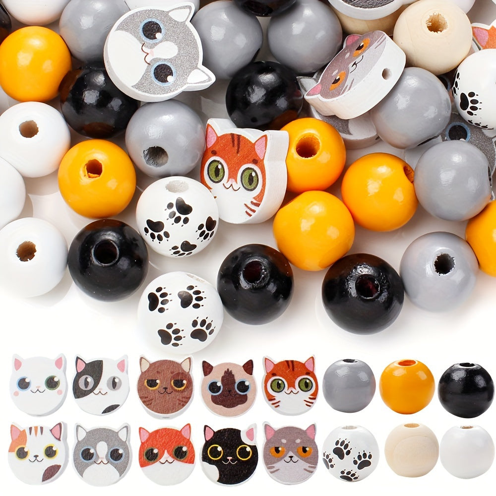 10/200pcs 16mm Cat Print Wooden Beads
