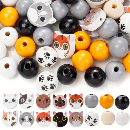 10/200pcs 16mm Cat Print Wooden Beads