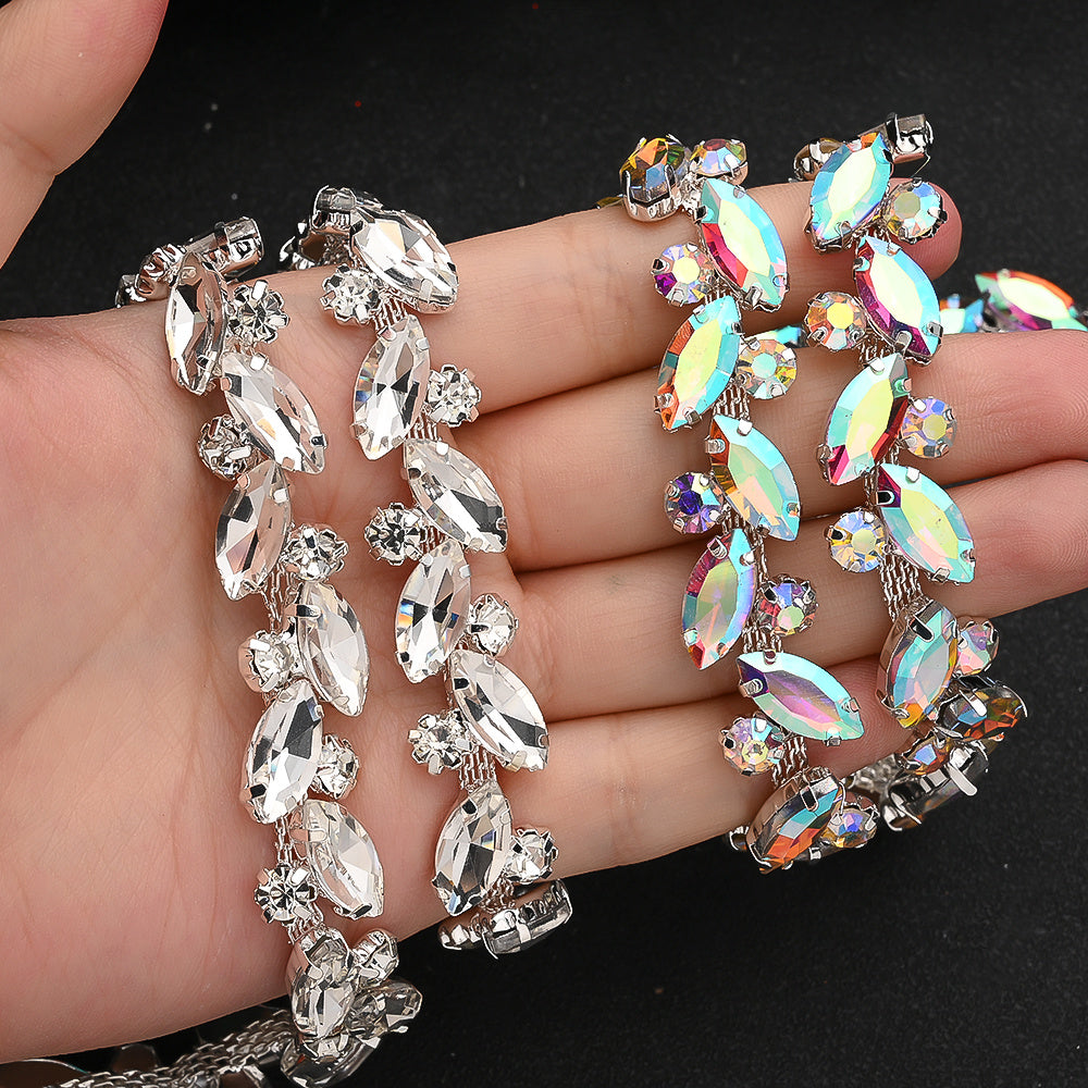 White AB Rhinestone Leaf Decals
