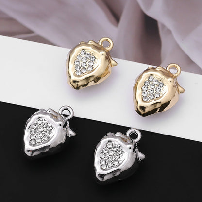 Strawberry Rhinestone Metal Pendant Charms