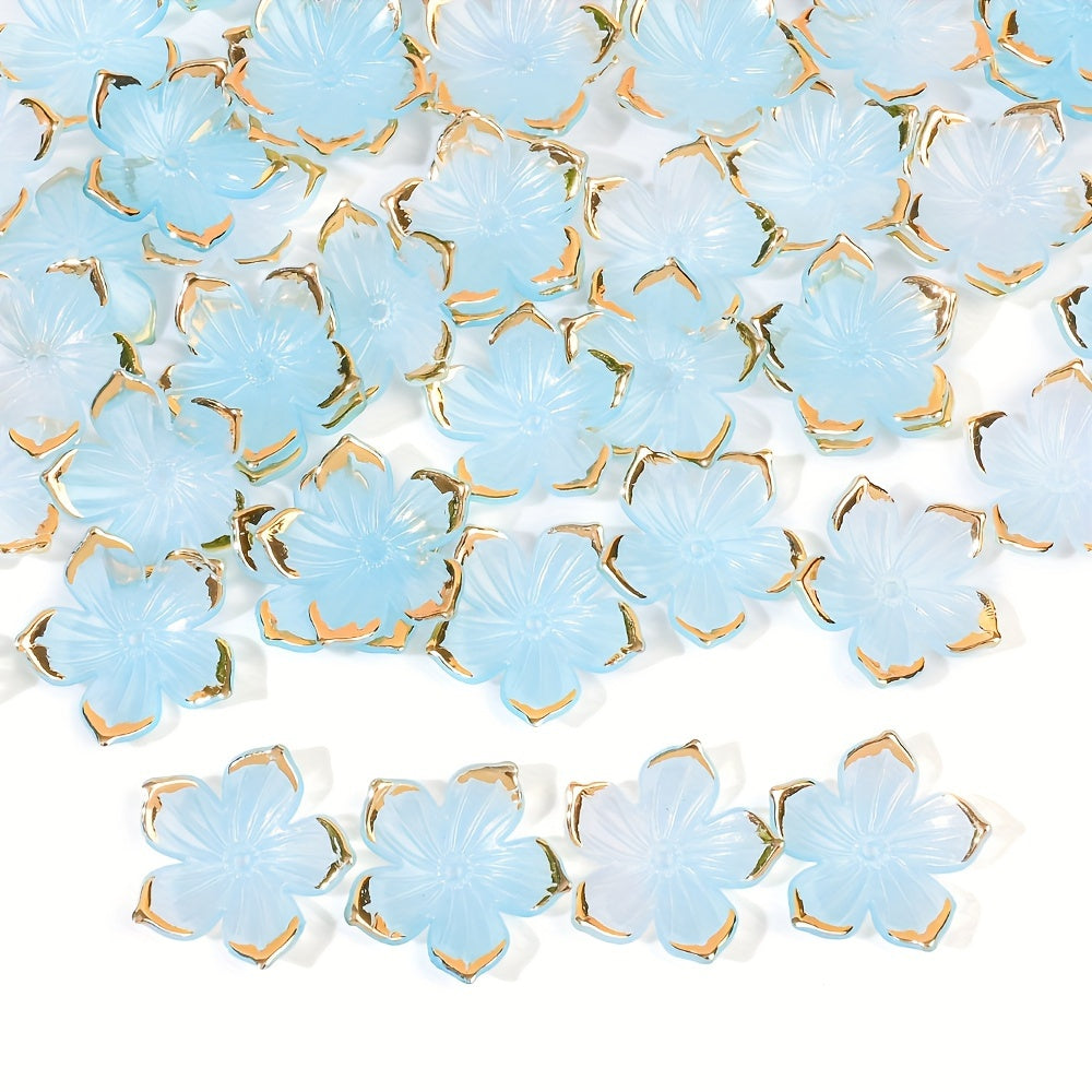 50PCS Gold-Edged Five-Petal Acrylic Flower Bead Set
