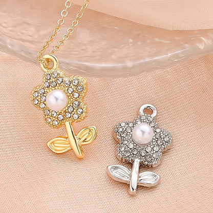 Sparkling Rhinestone Flower Pendant Charms