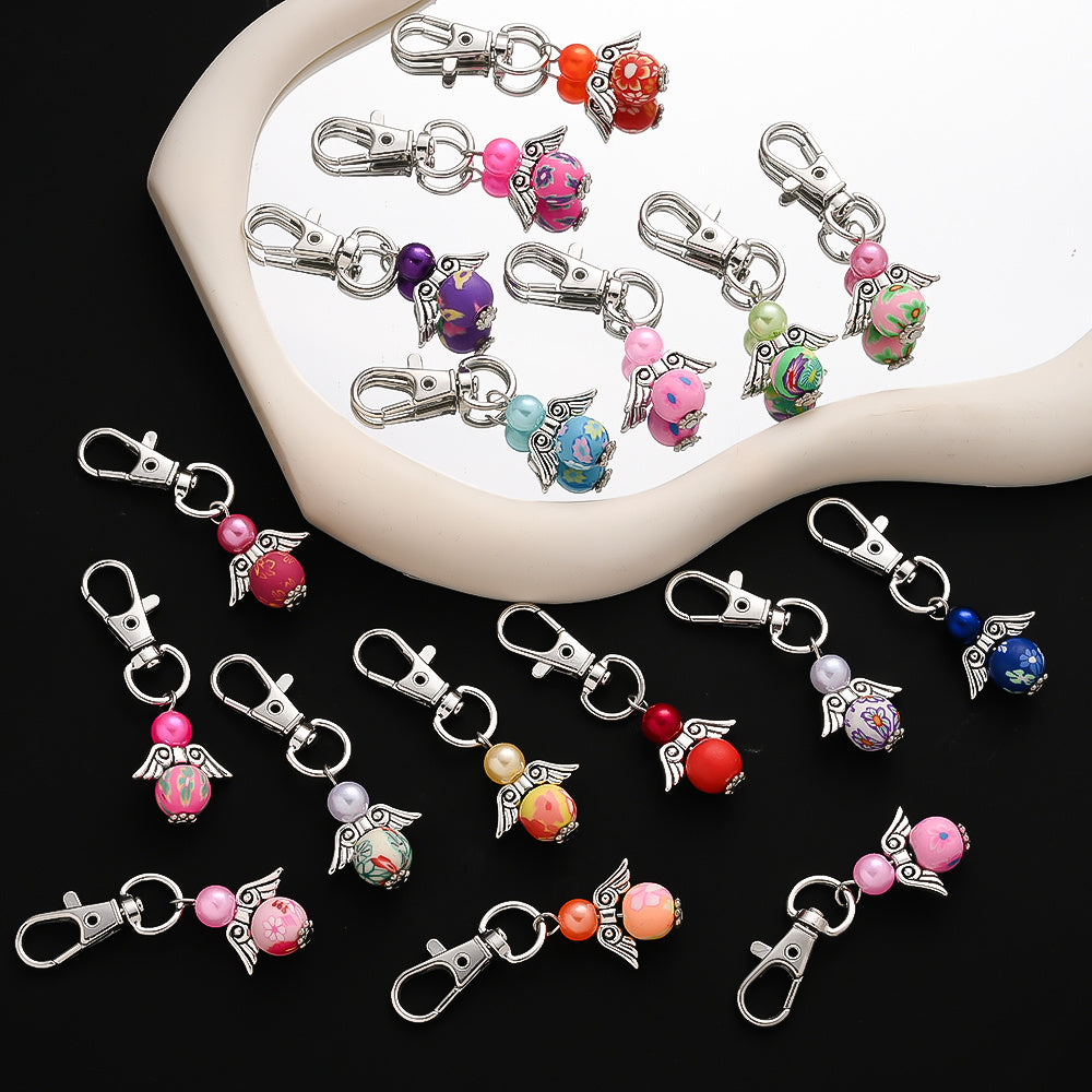 24pcs Clay Bead Angel Keychain Charms