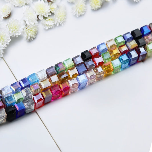 4mm Square Multi-faceted Czech Glass Cube Beads
