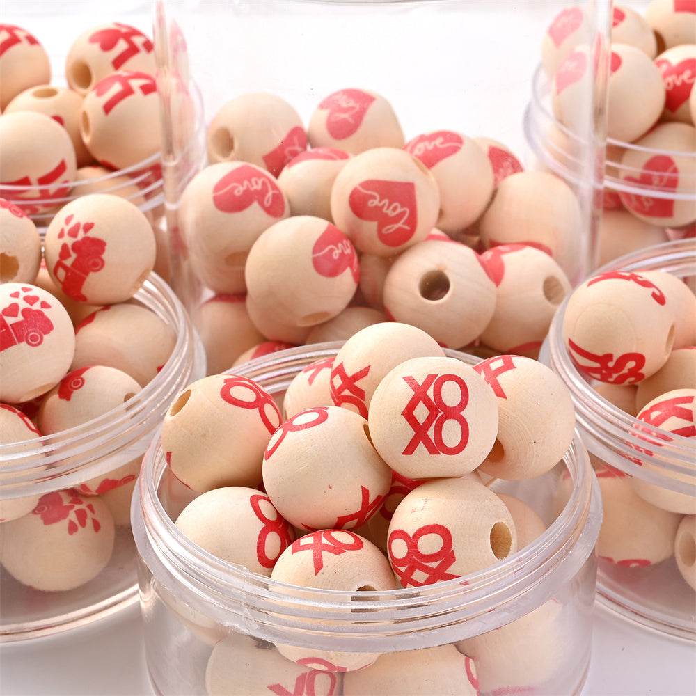 10pcs 16mm Valentine's Day Wooden Round Beads