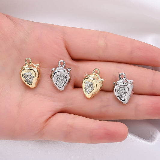 Strawberry Rhinestone Metal Pendant Charms