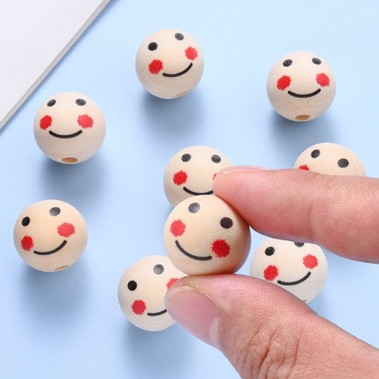 Natural Smile Face Wood Beads