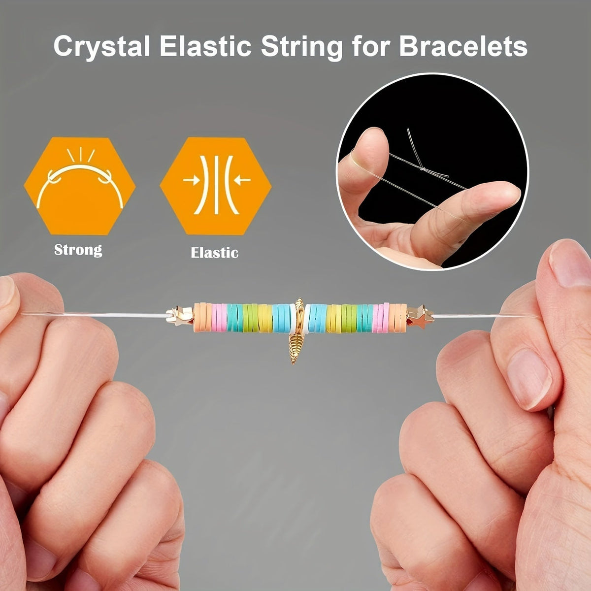 3 Rolls 0.8mm Elastic Beading Cord with Scissors