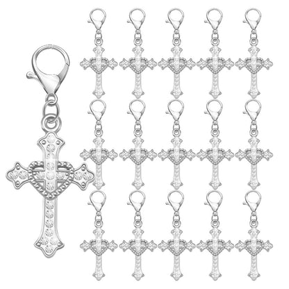 20-Piece White & Gold Rhinestone Cross Keychain Set