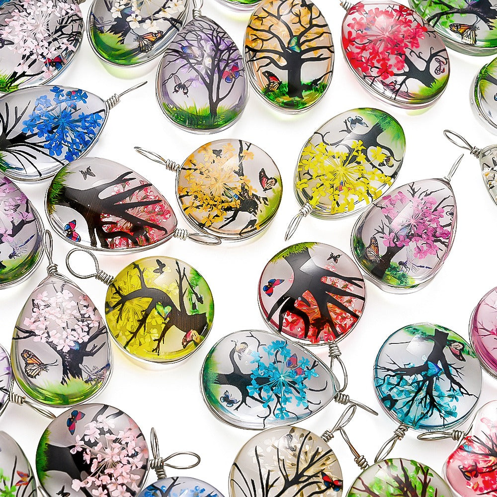 16-Piece Dried Flower Glass Pendant Charms
