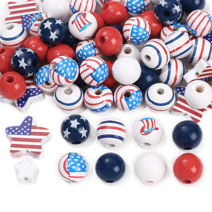60pcs Patriotic Wood Beads