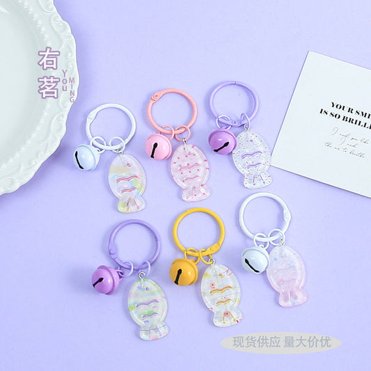 20PCS Pastel Transparent Fish Keychain Pendants with Bells