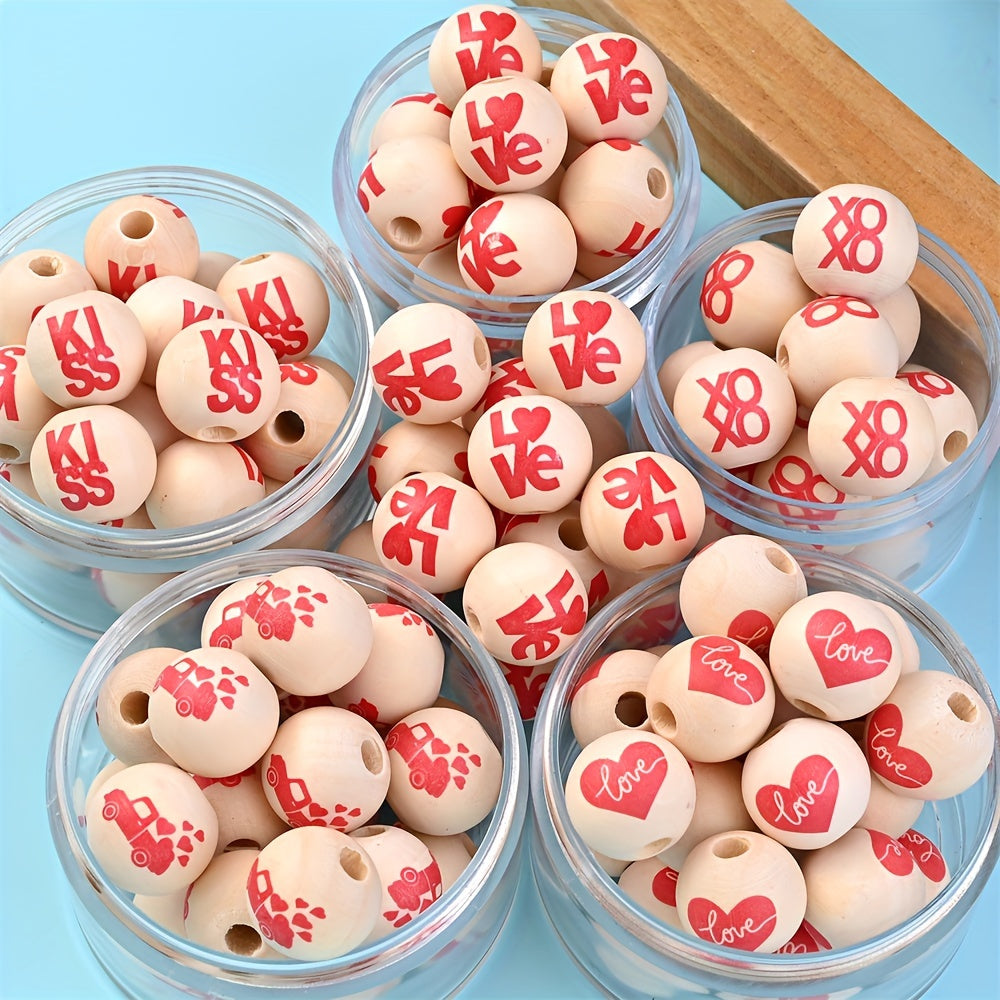 10PCS 16mm Red Kiss & Love Wooden Bead Set