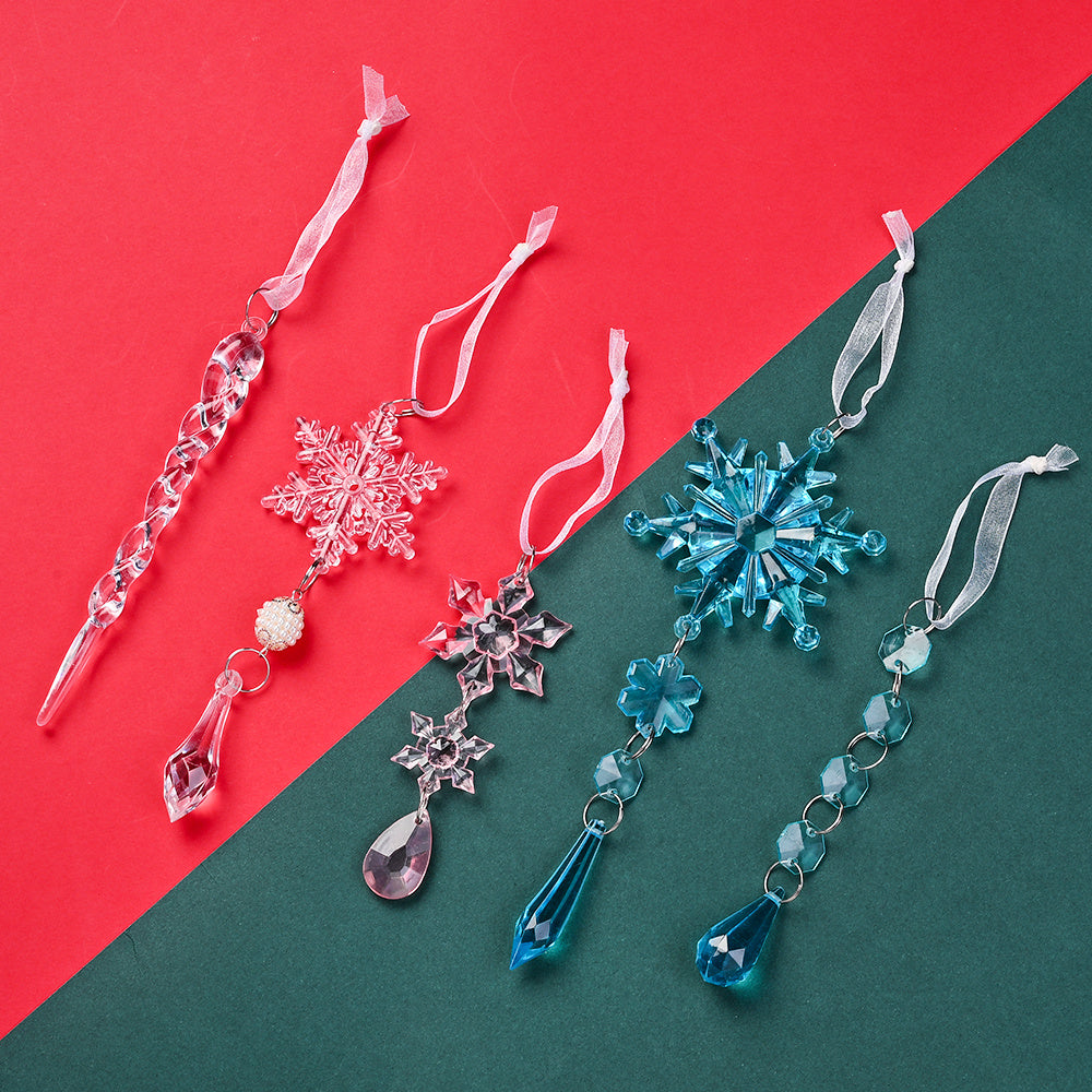 18-Piece Christmas Transparent Snowflake & Waterdrop Acrylic Pendants