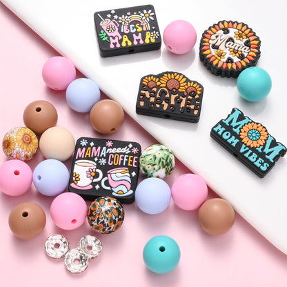 96pcs Mother's Day "MOM" Series Silicone Beads