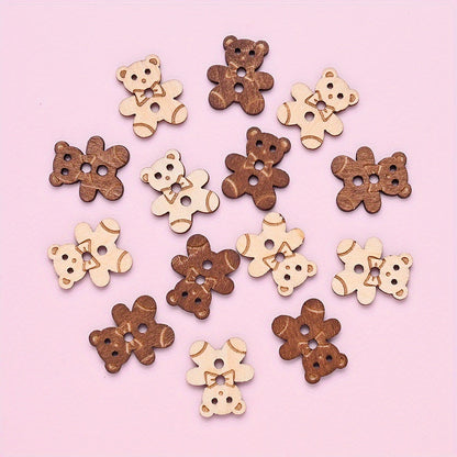 10PCS 15.8×17.7mm Bear-Shaped Wood Buttons