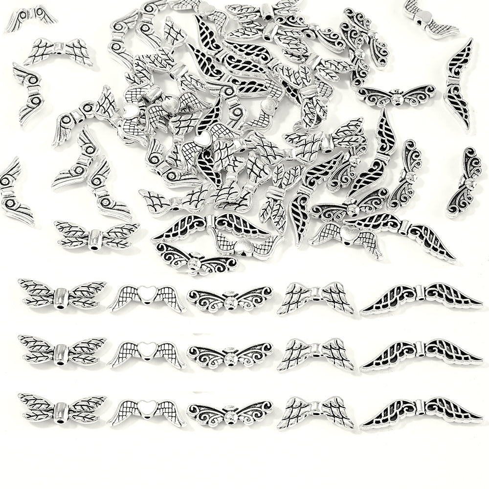 100-Piece Alloy Angel Wing Pendant Charms