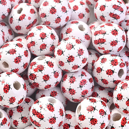 10PCS 16mm Animal Print Round Wooden Bead Set