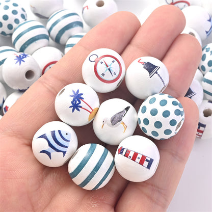 100pcs 16mm Ocean Style Wooden Beads