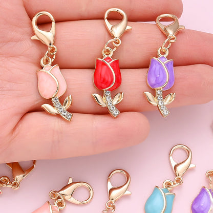 12PCS Sparkling Tulip Mini Keychain Set