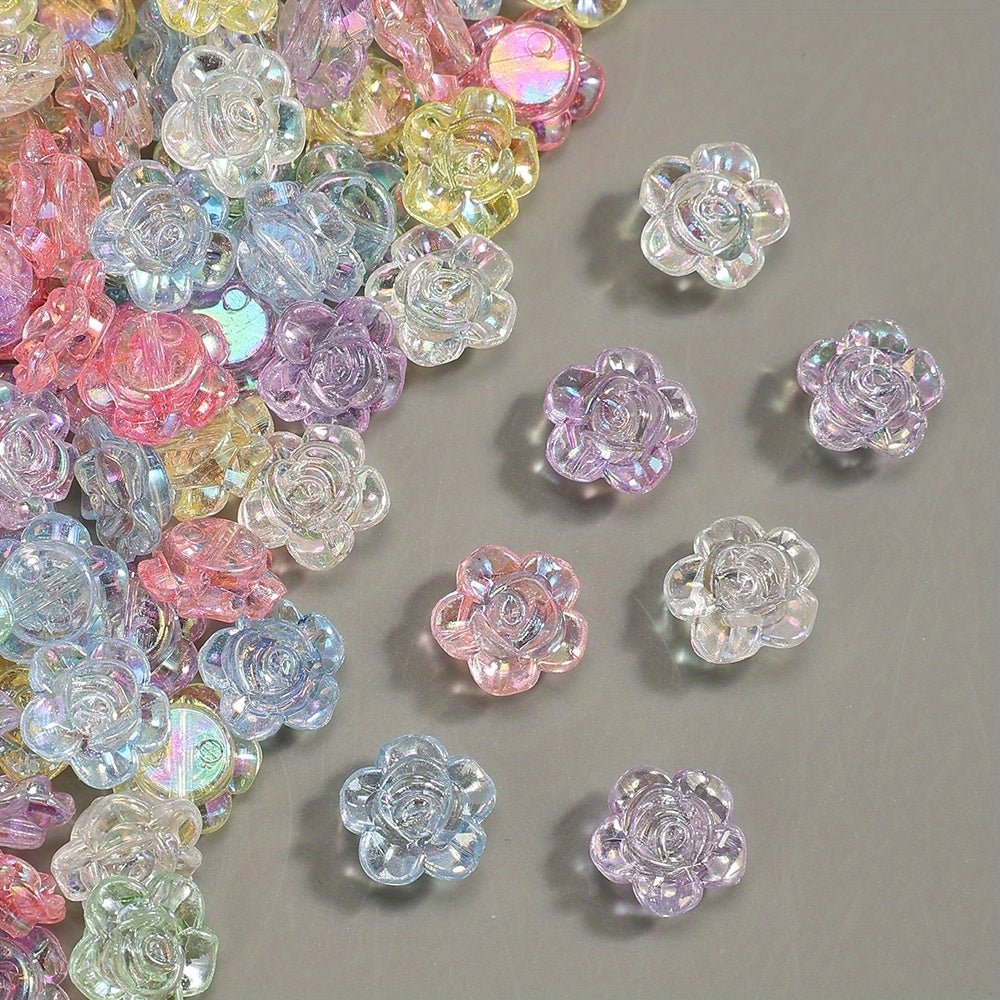 100pcs 12mm Gradient Color Rose Flower Acrylic Beads