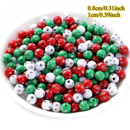 500/1000pcs Green & Red Acrylic Rhinestone Beads