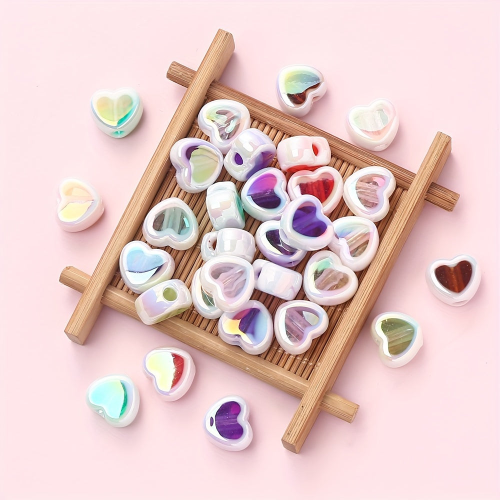 10PCS 12×15mm Sparkling Valentine's Day Heart Acrylic Bead Set