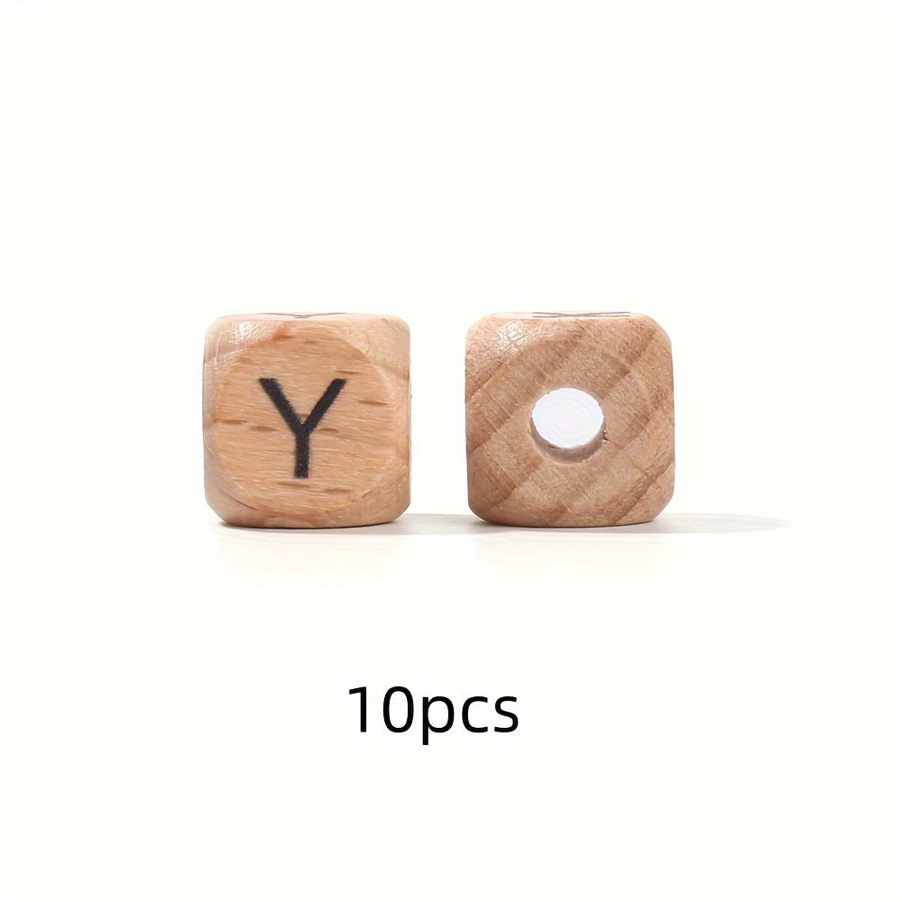 10-Piece 12 mm Square Alphabet Letter Wooden Beads