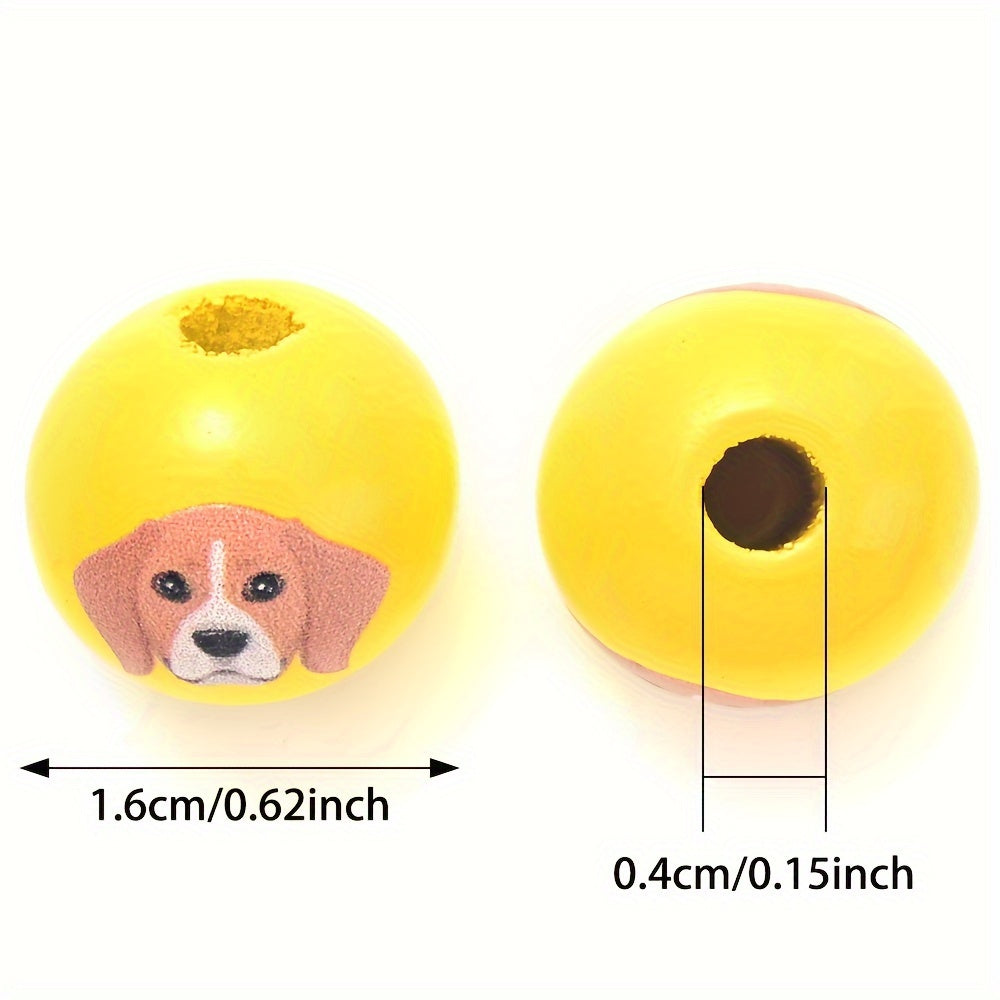 10PCS 16mm Puppy-Themed Wooden Bead Set