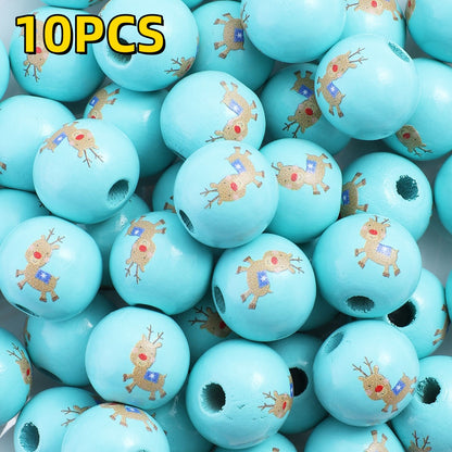 10pcs/set 16mm Christmas Wooden Beads