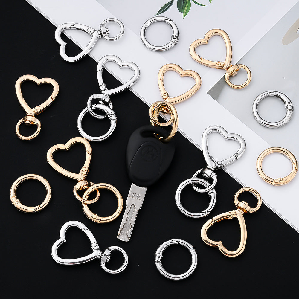 12 Pairs Heart & Round Double Buckle Keychain Set