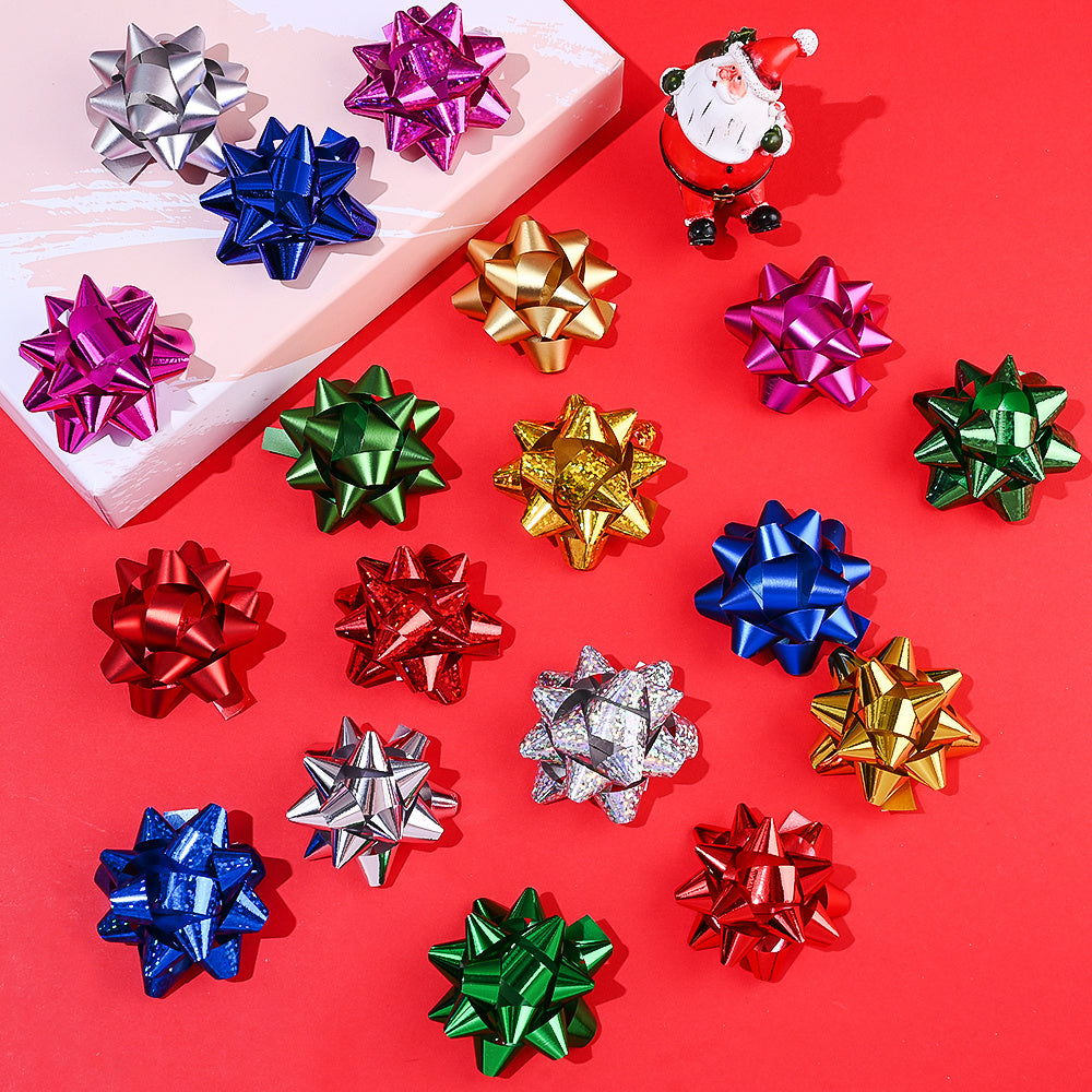 6PCS 5cm PET Christmas Star Ribbon Flower Decorations