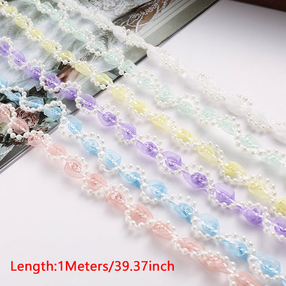 1 m Apricot Flower Pearl Embroidered Lace Trim