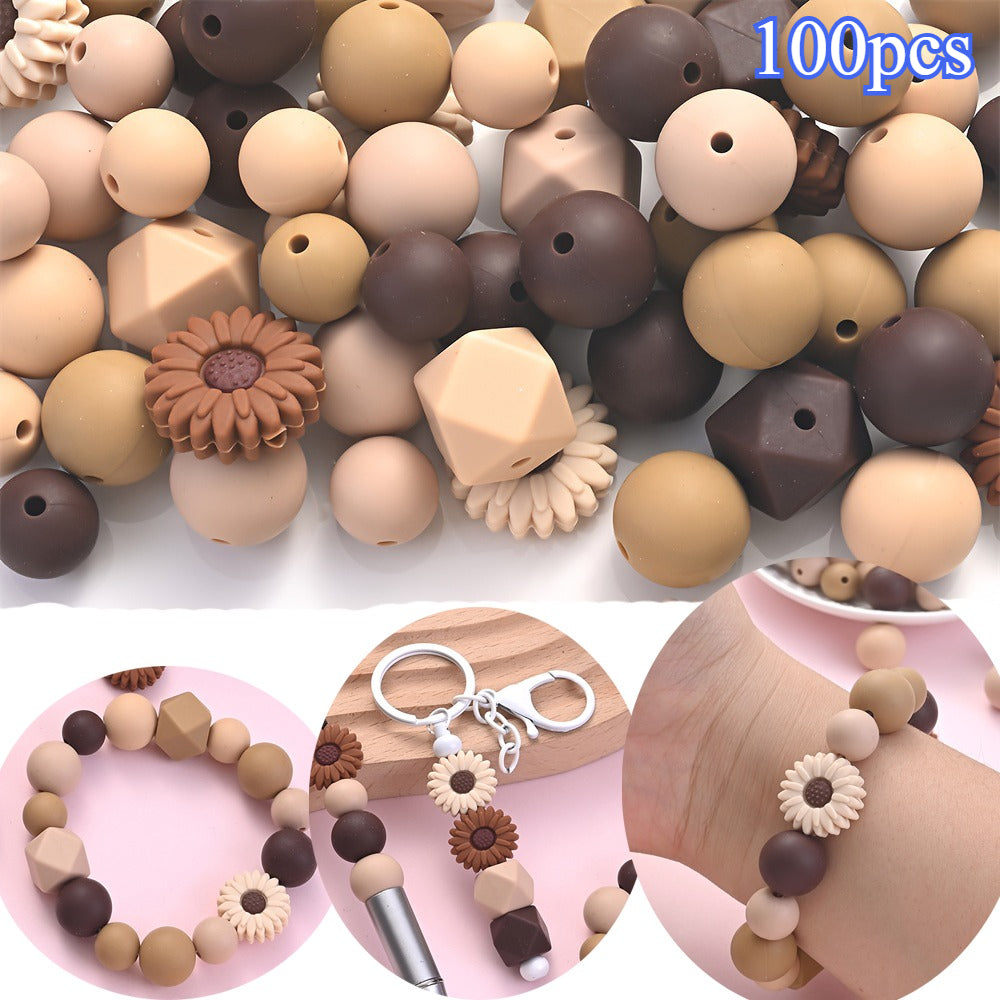 100pcs Brown Silicone Sunflower Beads
