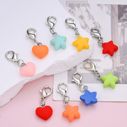 24PCS Multicolor Resin Heart & Star Mini Keychain Set