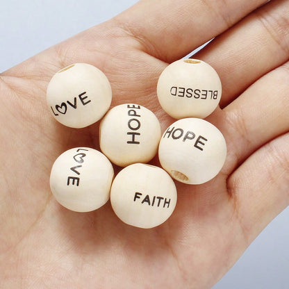 20/40pcs 16mm Letter LOVE HOPE BLESSED FAITH Wooden Beads