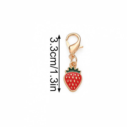 12PCS Red & Pink Strawberry Enamel Keychain Set