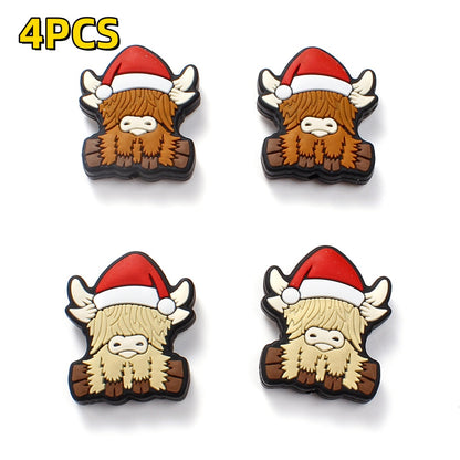 4pcs 25x30mm Christmas Silicone Highland Cow Patch Beads