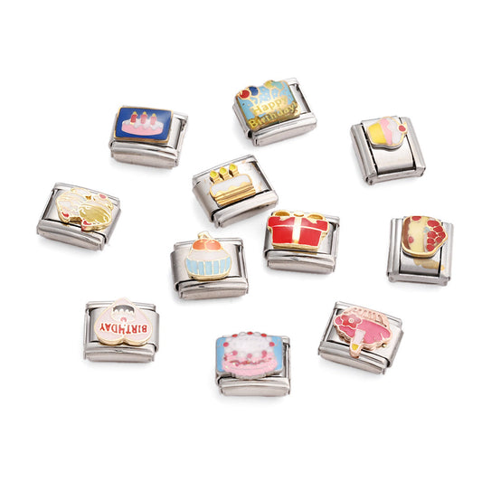9x10 mm Stainless Steel Birthday Cake Bear Module Charm