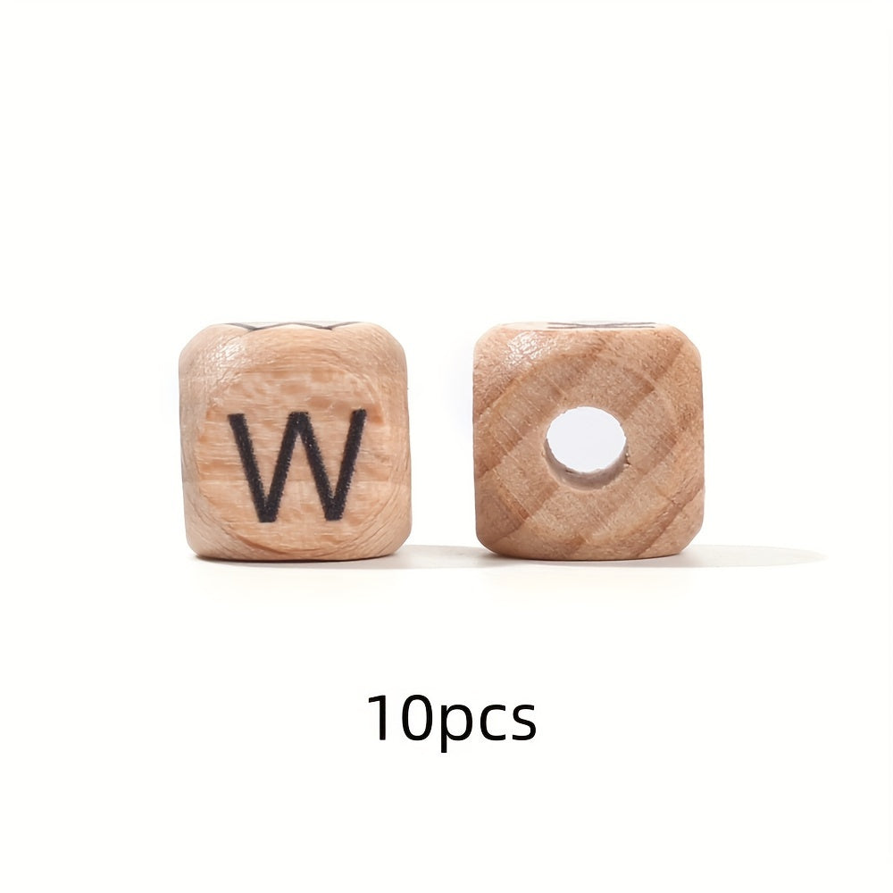 10-Piece 12 mm Square Alphabet Letter Wooden Beads