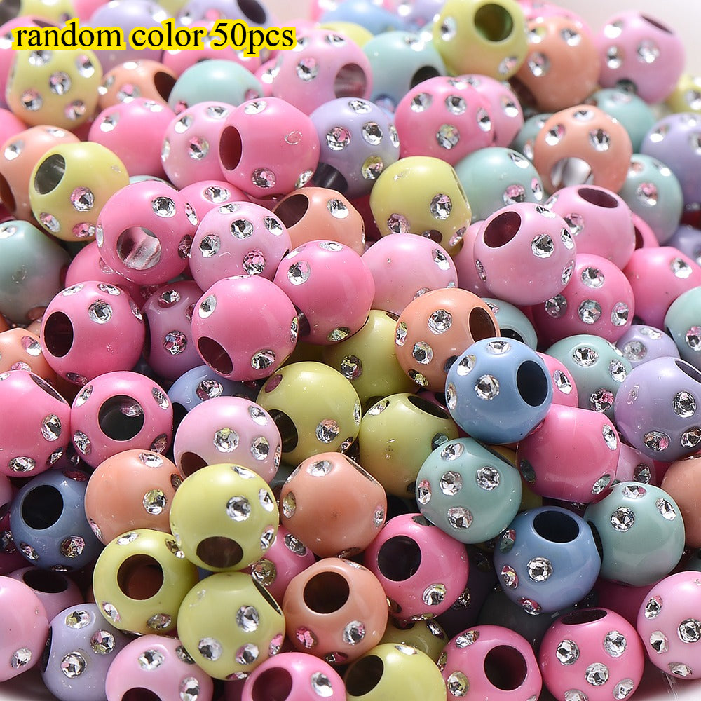 50/100pcs 7x8.4mm Random Multicolor Acrylic Round Beads