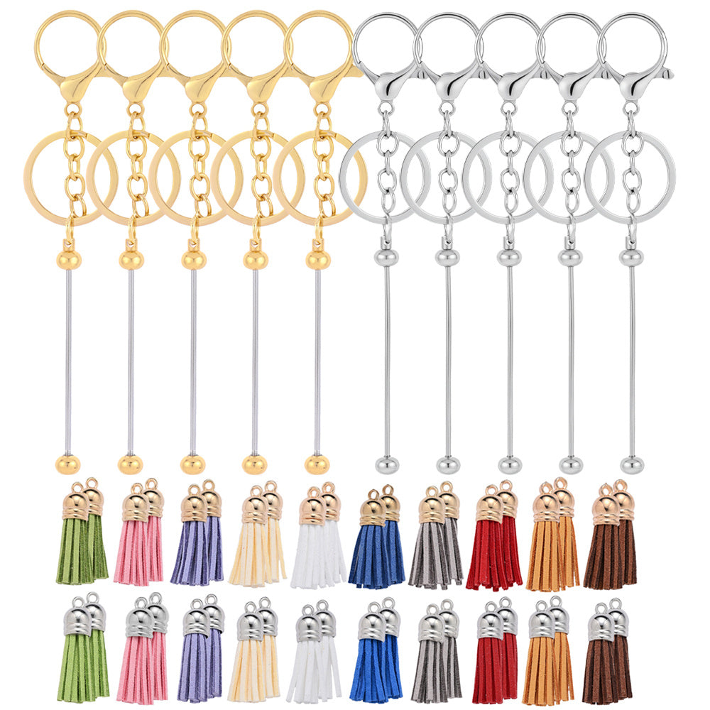 Beadable Keychain Set with Tassel Charms