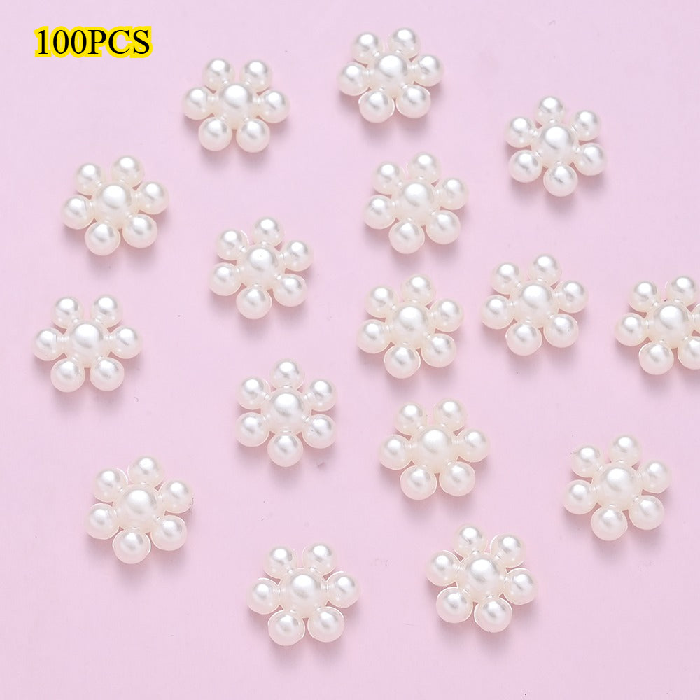 100pcs 10mm Off White Flower Flatback Beads