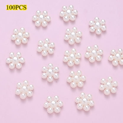 100pcs 10mm Off White Flower Flatback Beads