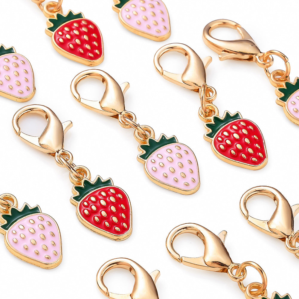 12PCS Red & Pink Strawberry Enamel Keychain Set