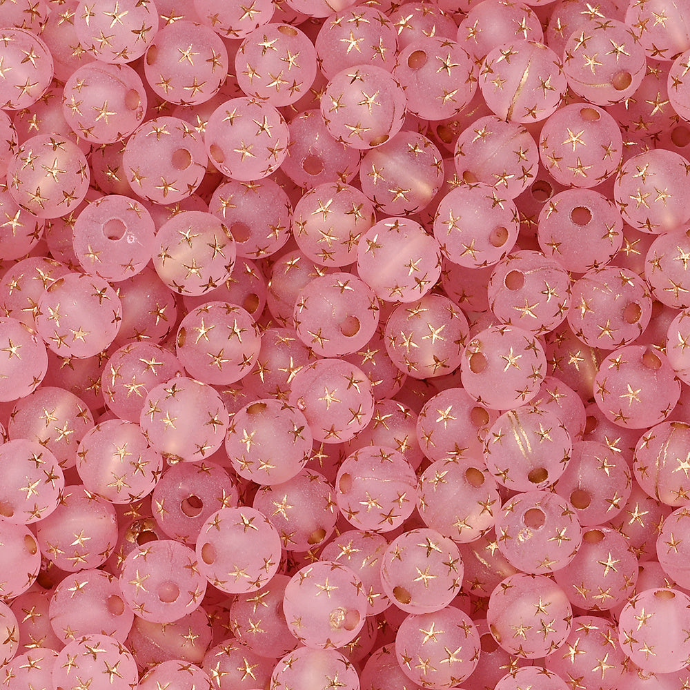Frosted Acrylic Star Print Round Beads