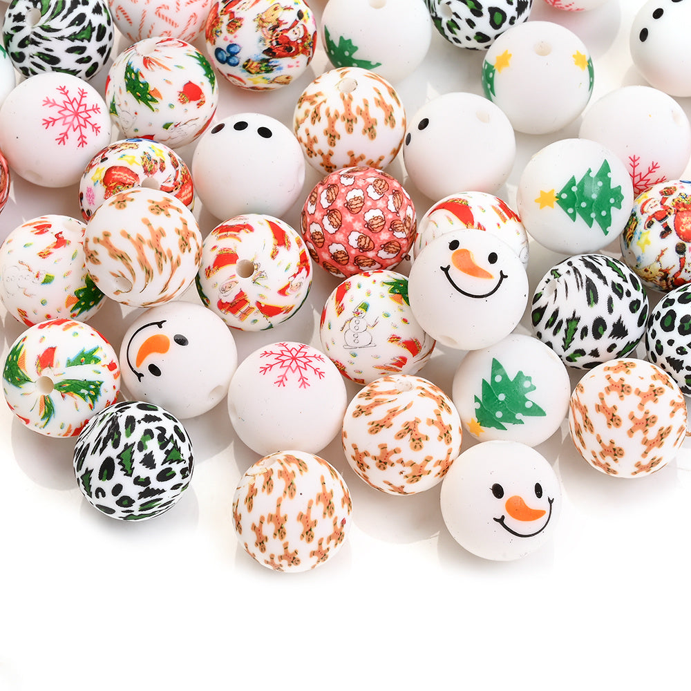 5pcs 15mm Christmas Silicone Round Beads