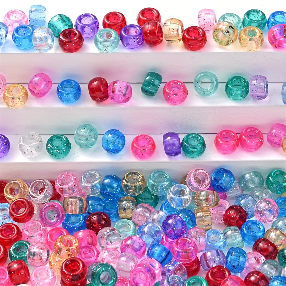 100pcs 6x9mm Glitter Acrylic Large Hole Beads